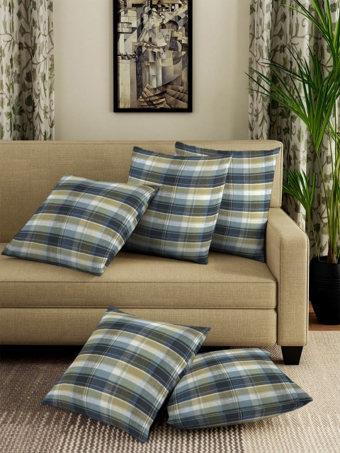 NEUDIS Navy Blue Set of 5 Checked Square Cushion Covers