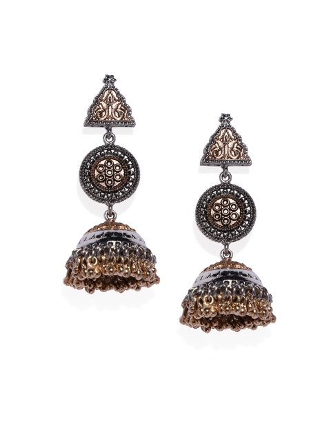 Zaveri Pearls Silver-Toned Dome Shaped Drop Earrings
