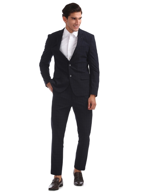 Arrow New York Men Navy Blue Checked Single-Breasted Formal Slim Fit Suit