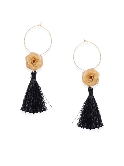 Spargz Gold-Plated & Black Floral Drop Earrings