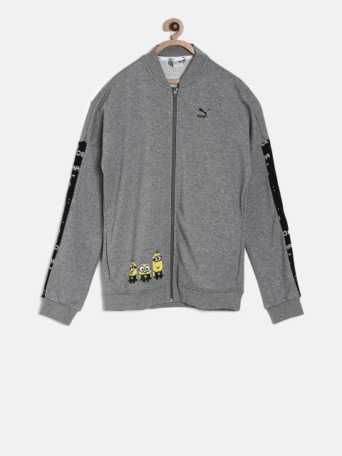 Puma Boys Grey Solid Open Front Jacket