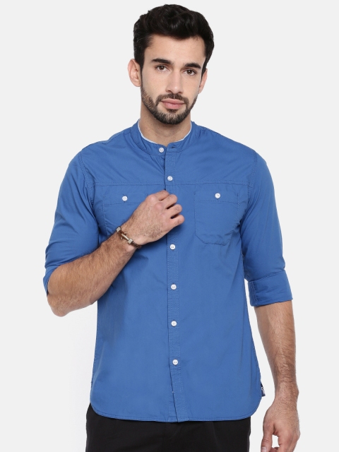 Breakbounce Men Blue Slim Fit Solid Casual Shirt