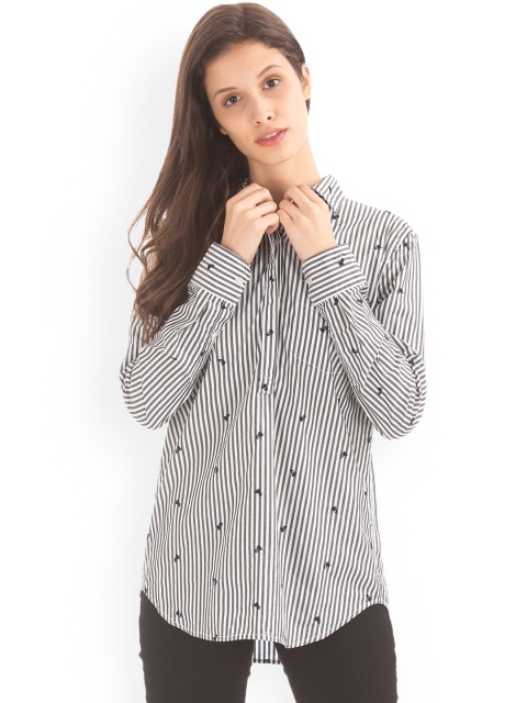 GAP Women White & Grey Striped Shirt
