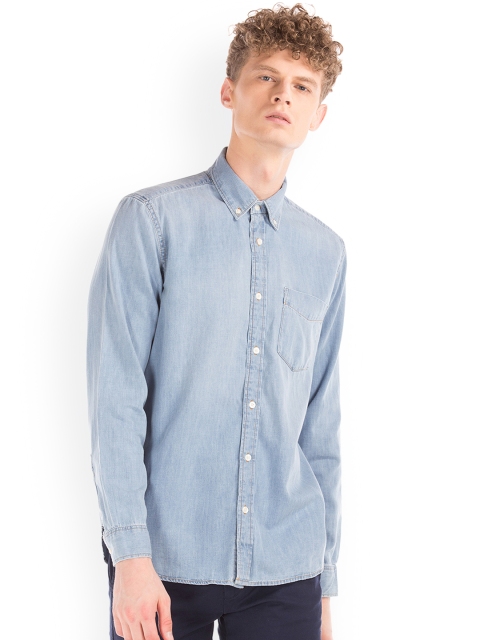 GAP Men Blue Single Pocket Denim Shirt