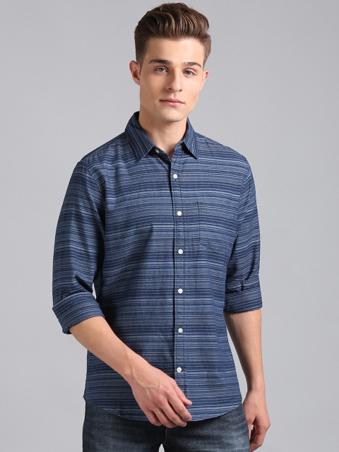 GAP Men Blue Slim Fit Striped Indigo Shirt