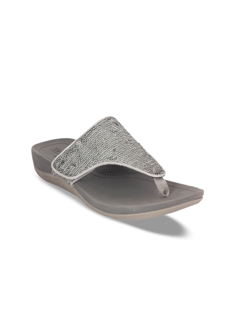 Clarks Women Silver-Toned Embellished T-Strap Flats