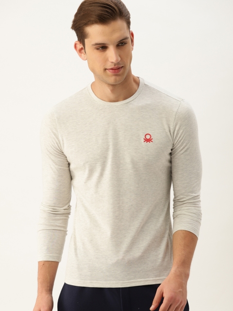 United Colors of Benetton Men Grey Melange Solid Round Neck T-shirt