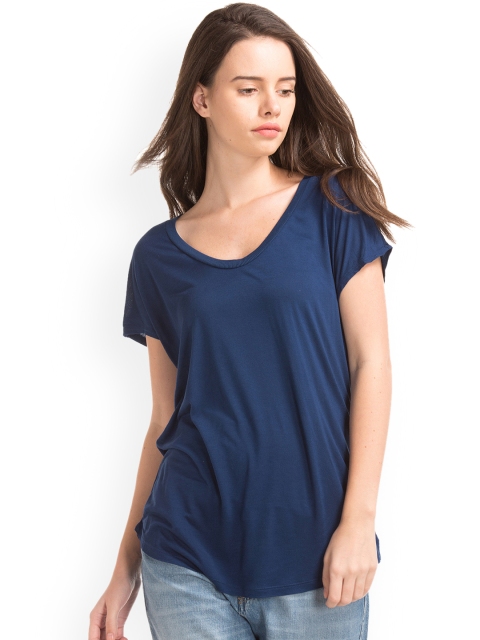 GAP Women Blue Cap Sleeve Scoop Top