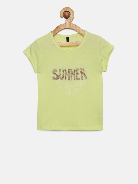 United Colors of Benetton Girls Green Printed Round Neck T-shirt
