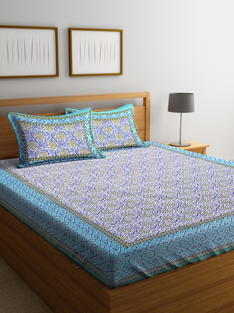 Rajasthan Decor Green & Blue Floral Flat 144 TC Cotton 1 King Bedsheet with 2 Pillow Covers
Rajasthan Decor Green & Blue Floral Flat 144 TC Cotton 1 King Bedsheet with 2 Pillow Covers