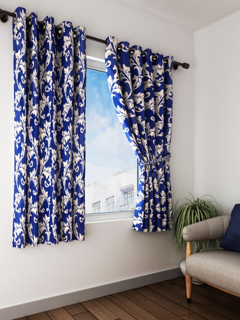 Home Sizzler Blue & Beige Set of 2 Window Curtains