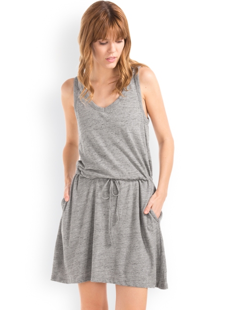 GAP Women Grey Linen Cotton Tie Dress
