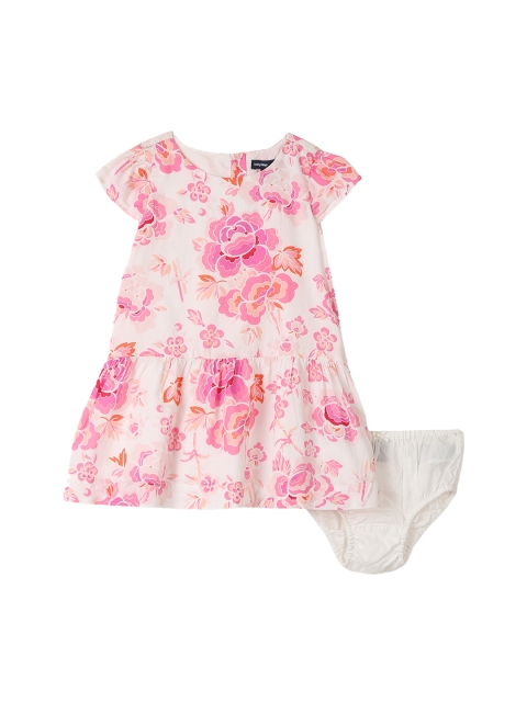 GAP Girl White and Pink Floral Print Drop Waist Dress