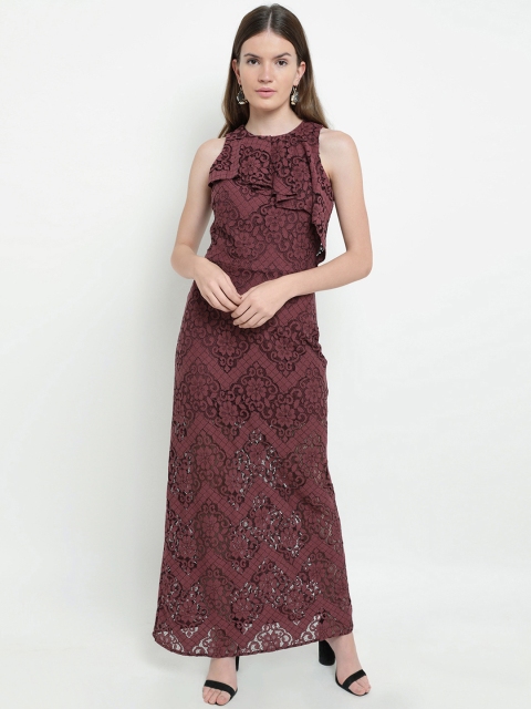 Kazo Women Maroon Solid Maxi Dress