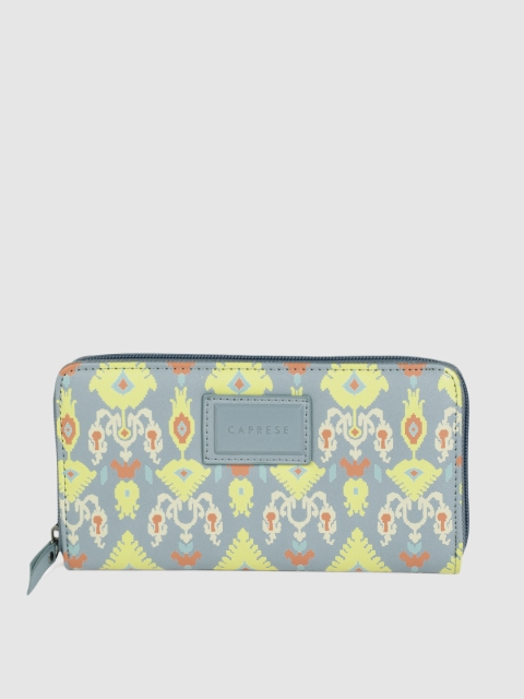 Caprese Women Blue & Yellow Printed Zip Around Wallet