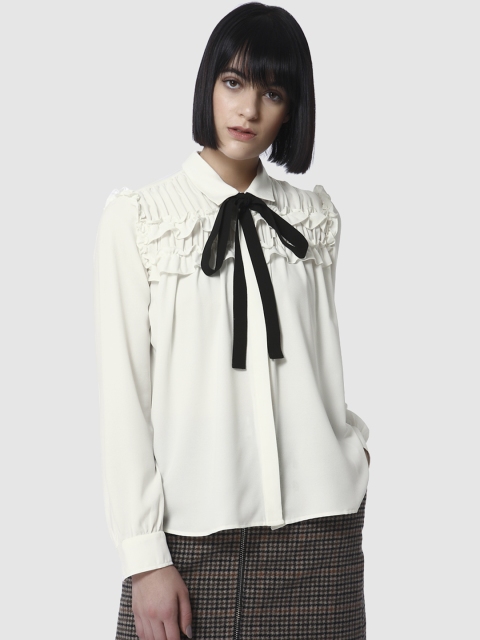 Vero Moda Women Off-White Solid Casual Shirt