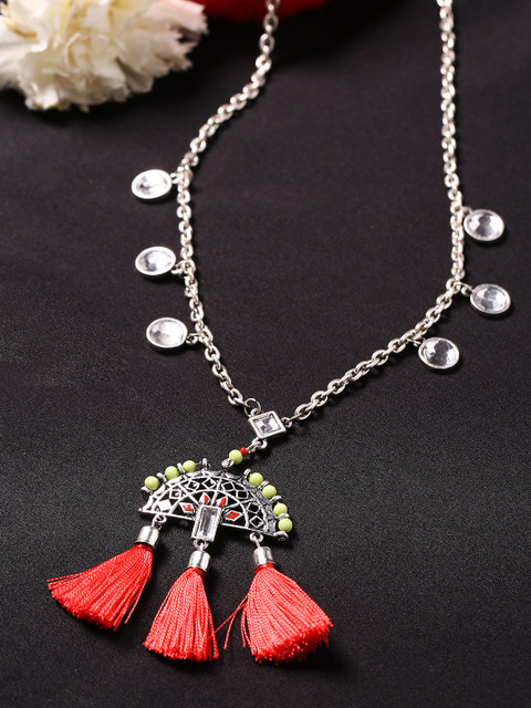 Studio Voylla Silver-Toned & Orange Alloy Rhodium-Plated Oxidised Necklace 
Studio Voylla Silver-Toned & Orange Alloy Rhodium-Plated Oxidised Necklace
