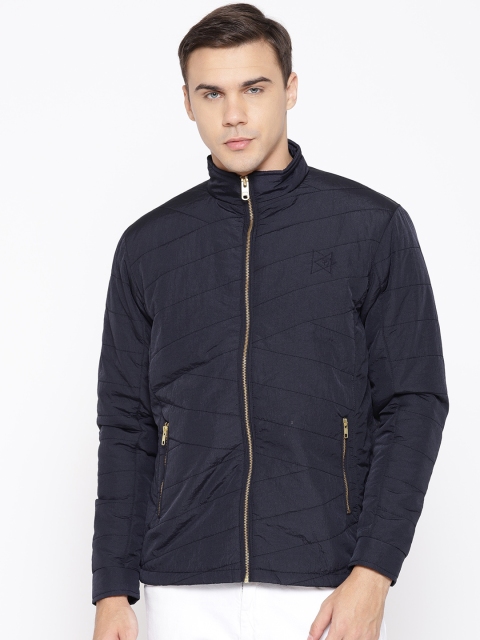 Duke Men Navy Blue Solid Padded Jacket