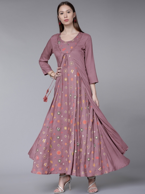 Vishudh Women Mauve Solid Maxi Dress