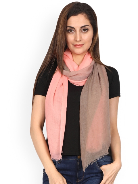 FabSeasons Peach-Coloured & Grey Printed Scarf