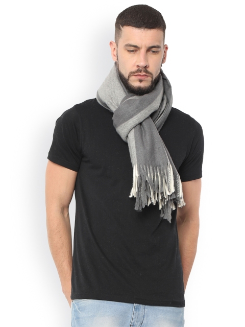 FabSeasons Grey Striped Wool Scarf