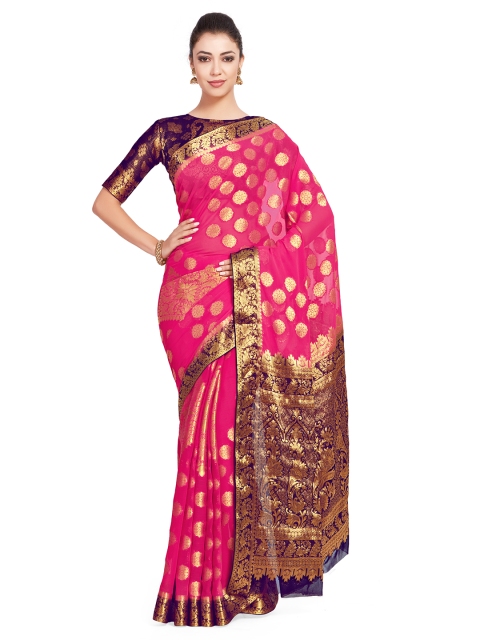 MIMOSA Pink Poly Chiffon Woven Design Kanjeevaram Saree