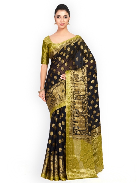 MIMOSA Black Poly Chiffon Woven Design Kanjeevaram Saree