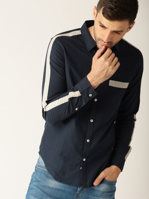 United Colors of Benetton Men Navy Slim Fit Solid Casual Shirt, Navy blue