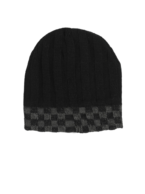 FabSeasons Unisex Black Self Design Beanie