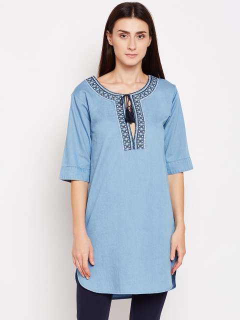 Oxolloxo Women Blue Solid Tunic
