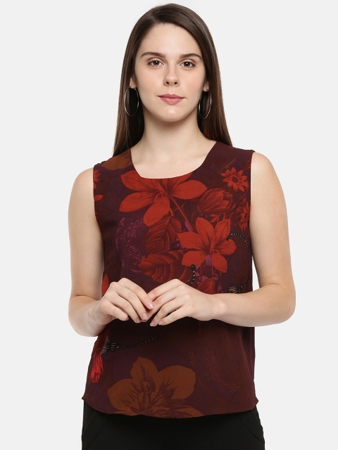 Annabelle by Pantaloons Women Rust Brown Printed Styled Back Top
