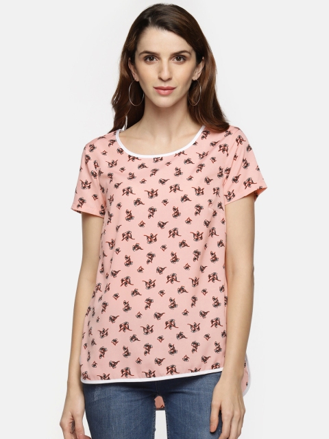Annabelle by Pantaloons Women Peach-Coloured Printed High-Low Top