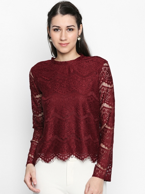 Honey by Pantaloons Women Maroon Self Design Top