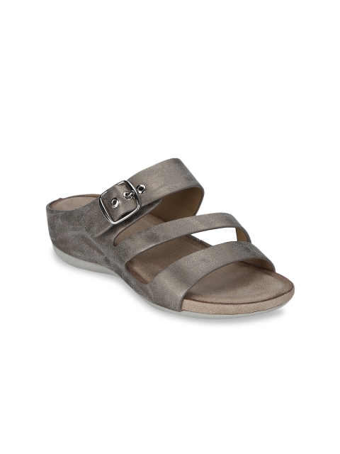 Mode by Red Tape Women Gunmetal-Toned Solid Open Toe Flats, Metallic