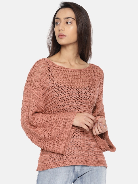 ELLE Women Rust Self Design Sweater
