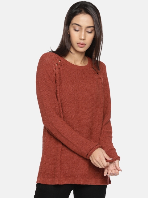 Elle Women Rust Red Solid Pullover