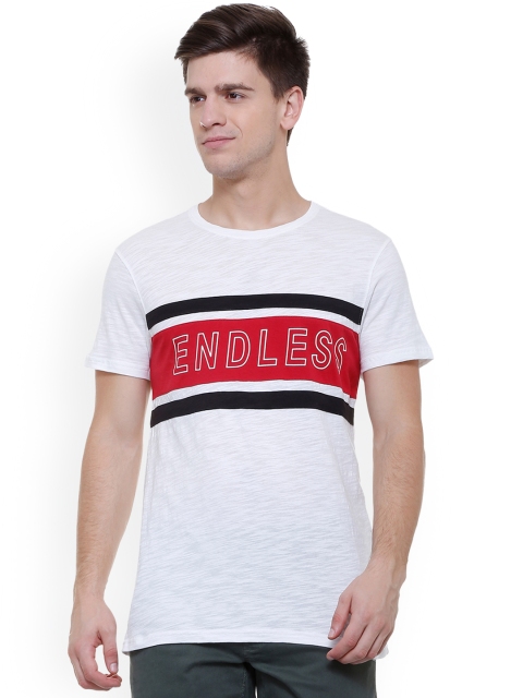 People Men White Printed Round Neck T-shirt