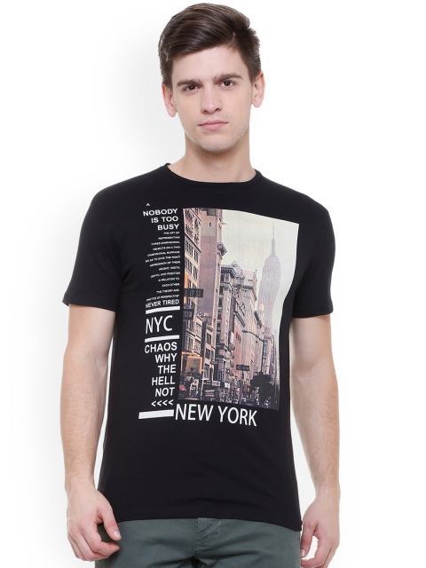People Men Black Printed Round Neck T-shirt