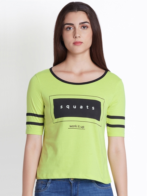 Ajile by Pantaloons Women Lime Green Printed Round Neck T-shirt