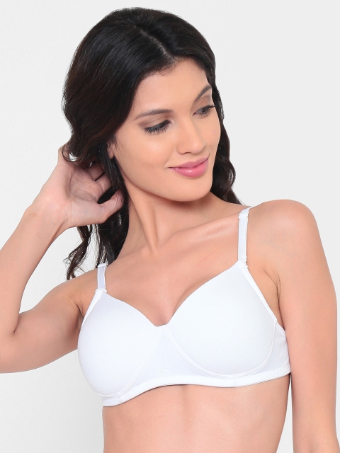 laavian White Solid Non-Wired Lightly Padded T-shirt Bra