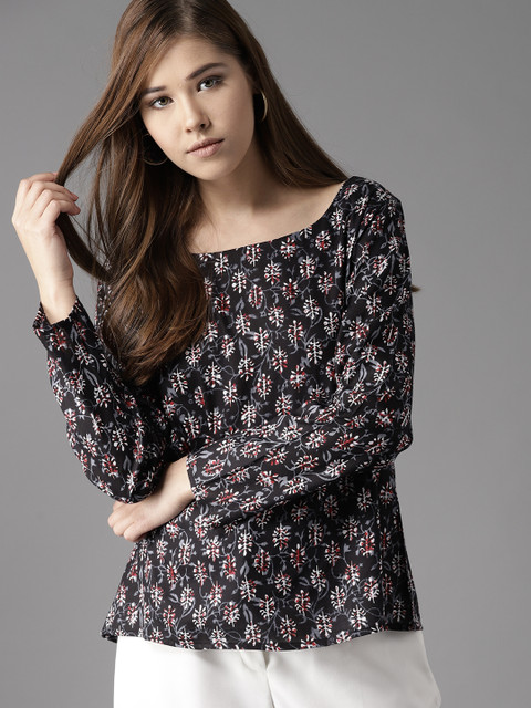 HERE&NOW Women Navy Blue & White Printed Top
HERE&NOW Women Navy Blue & White Printed Top