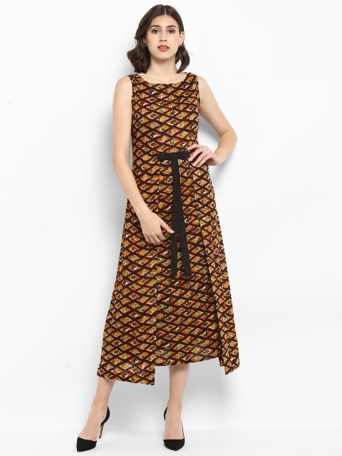 MBE Women Multicoloured Printed Fit and Flare Dress, Multi