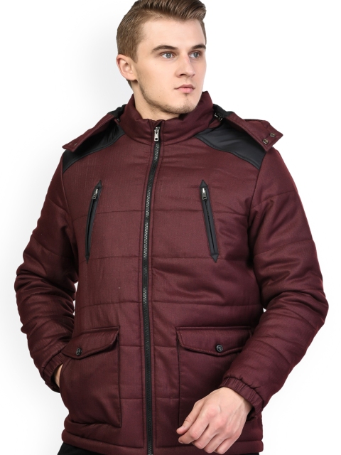 Trufit Men Maroon Solid Puffer Jacket