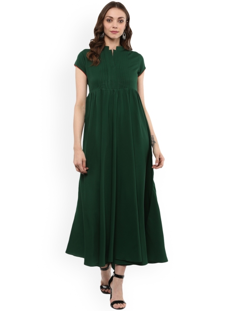 MBE Women Green Solid Empire Dress