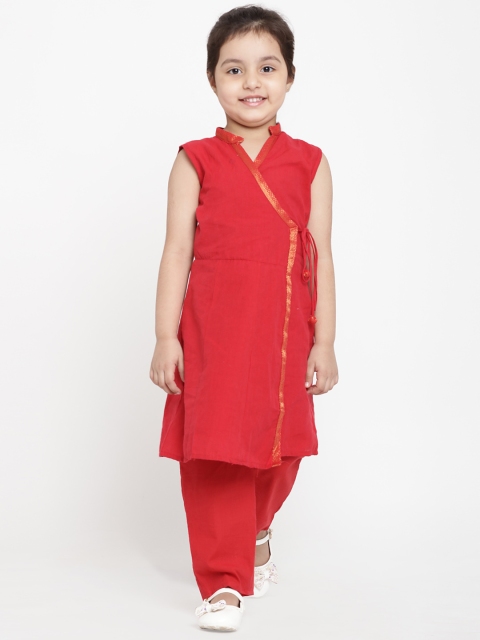 Bitiya by Bhama Girls Red Solid Kurti with Trousers