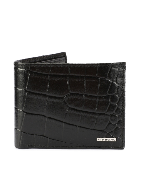 Peter England Men Black Textured Two Fold Wallet
