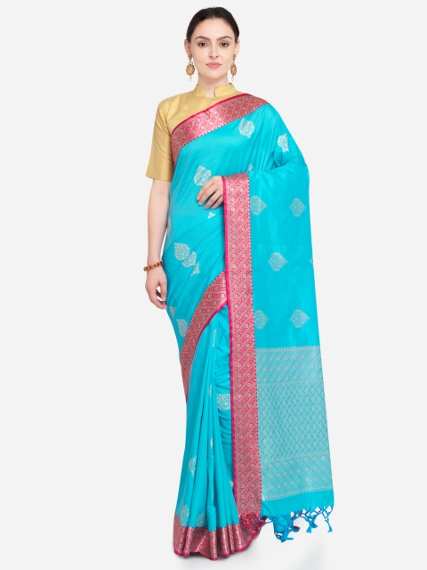 Varkala Silk Sarees Blue Silk Blend Woven Design Banarasi Saree