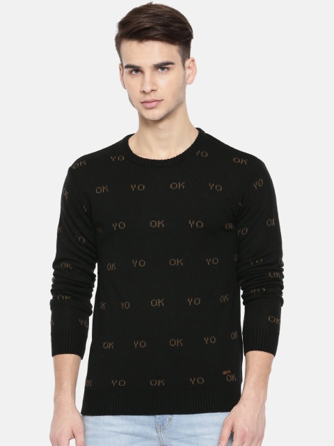 People Men Black Self Design Pullover