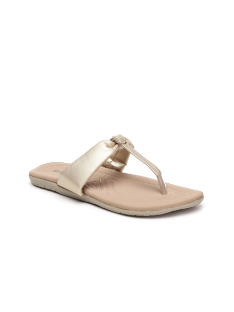 Inc 5 Women Gold-Toned T-Strap Flats