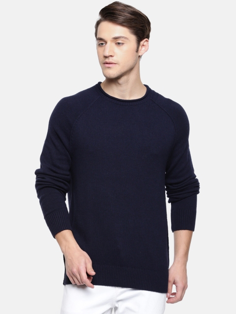 GAP Men Navy Blue Solid Pullover Sweater